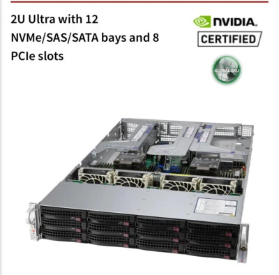 2U X12DPU Server Xeon Ice Lake 6330 56 Core 8x PCI-e 4.0 12 Bay NVME SATA SAS 2P - Image 1 of 4