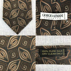 Giorgio Armani 100% Silk Necktie Brown Geometric Print Cravatte Made in Italy - Picture 1 of 8