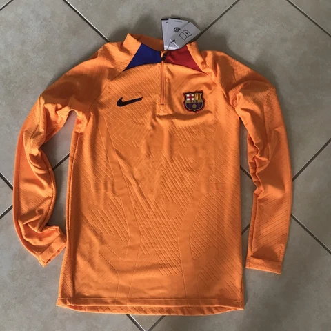 Mens Nike FC Barcelona  Strike Elite ADV DRI Fit Soccer Drill Orange Blue Shirt Cover