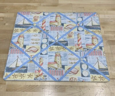 Nautical Beach Themed Tufted Cloth Fabric Memory Vision Photo Bulletin Board 21" - Image 1 of 4