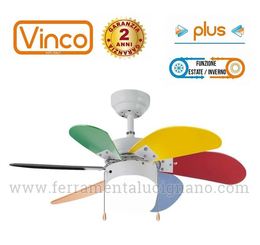 VENTILATORE AGITATORE DA A SOFFITTO COLORATO VINCO 70928 55W ø77 6 PALE CON LUCE - Immagine 1 di 1