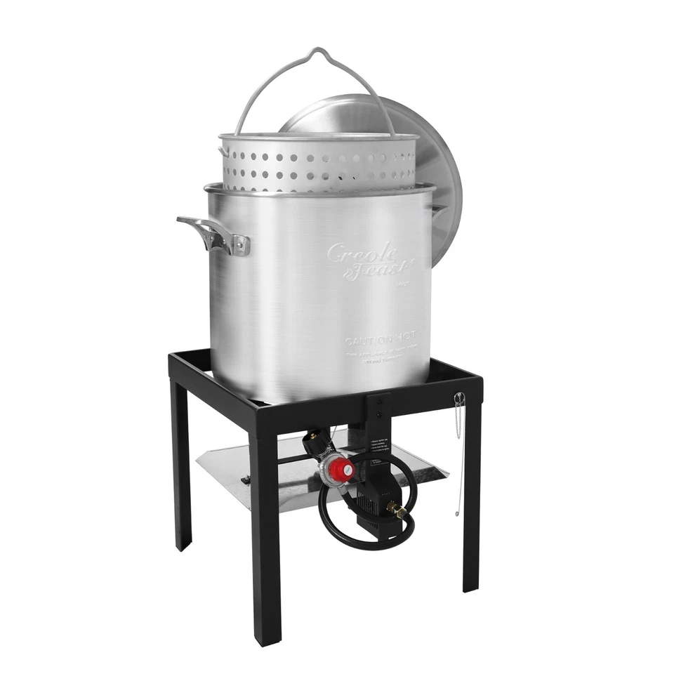 CREOLE FEAST 60 QT Seafood Boiling Kit with Strainer,10 PSI Regulator, 100,000 BTU Jet Burner