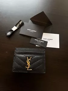 Saint Laurent YSL Black Grained Leather Monogramme Card Holder Case Wallet - Picture 1 of 4
