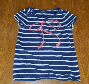 Gap Kids girls S (6/7) t-shirt blue & white stripe metallic sequins bow - Picture 1 of 7