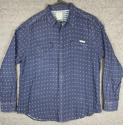 Lucky Brand 西部法兰绒衬衫男式 XL 蓝色珍珠按扣长袖 — 第 1/4 张图片