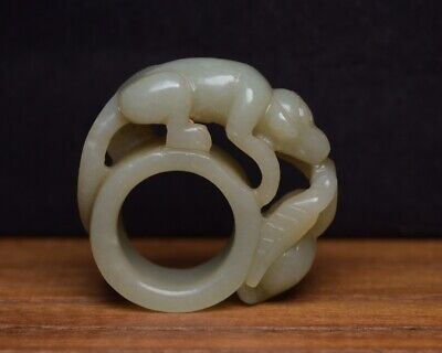 60g China Old Natural Hetian Jade Hand Carved Monkey Statue Fingerstall Ring  • 1.27$
