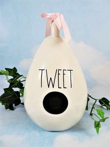 Rae Dunn Ceramic Teardrop Birdhouse TWEET Artisan Collection By Magenta 8 Inch Cover