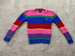 Polo Ralph Lauren Sweater Girls 6 Multicolored Striped Cable Knit Preppy Casual - Picture 1 of 9