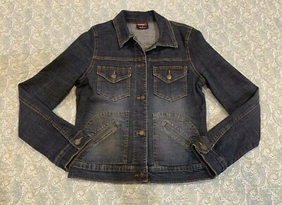 Angel women's buttondown jacket w/pockets size Medium  distress blue preowned. - Image 1 of 4