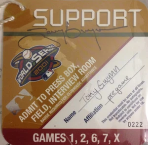 2001 World Series Tony Gwynn Game Worn Auto Press/field Pass! 1/1 HOFer Padres!! - Picture 1 of 3
