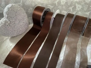 Berisfords DARK BROWN & CHOCOLATE Satin Sheer & Grosgrain (25 & 9669) 3mm - 70mm - Picture 1 of 29