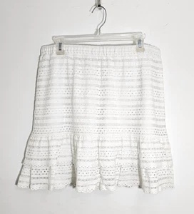 Michael Kors White A-Line Mini Skirt Size XL Eyelet Ruffled Elastic Waist - Picture 1 of 13