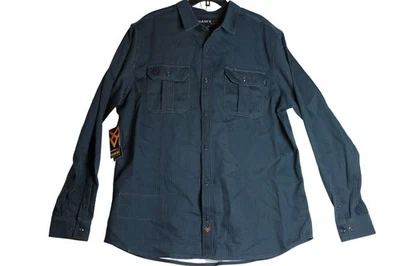 HAWX FR Work Gear L/S Button Down Blue Geometric Work Shirt Mens Large - Image 1 of 4