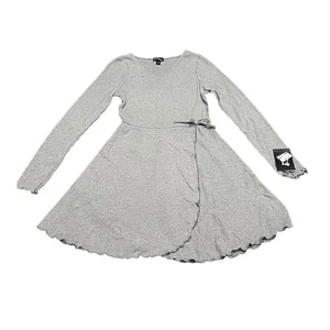 Art Class Girls Long Sleeves Ribbed Faux Wrap Dress Large Size 10/12 Gray - Picture 1 of 9