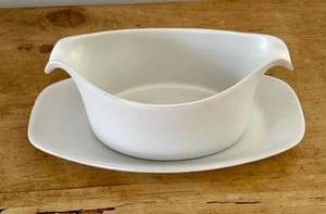 Early Bennington Pottery Satin White Gravy Sauce Boat Underplate 1681 VG Cond - Picture 1 of 8
