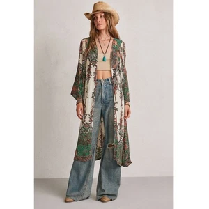 JODIFL Cardigan Maxi Kimono Stampa Paisley Donna Medium Boho Festival Verde - Foto 1 di 14