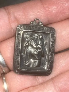Ciondolo San Cristoforo Argento Sterling Metallo 15,2g Vintage Religioso Massiccio Santo - Foto 1 di 6