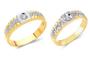 2.25 Ct Rolex Ring 2-Piece Set Real 14K Yellow Gold Matching Bands His & Hers - Picture 1 of 7
