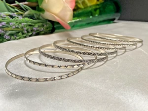 Beau Sterling Silver Assorted Lot of 7 Art Deco Pattern Stackable Bangles Vtg - Picture 1 of 12