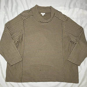 J Jill Seamed Mock Neck Top Plus Size 4X Tan Gray Stripe Long Sleeve Sweatshirt - Picture 1 of 8