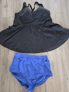 Torrid Tankini Dress Top Black Sz 3 Blue Bottom Sz 1. EUC - Picture 1 of 5