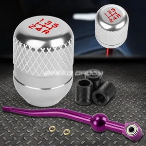PURPLE ALUMINUM DUAL BEND SHORT SHIFTER+SILVER 5-SPEED NETTED KNOB FOR EK/EJ/EG - Picture 1 of 9