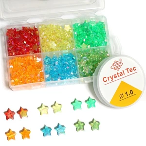 300 Stck., 10 mm Stern Acryl Zwischenring Perlen Mehrfarbig Zum Selbermachen Kit mit 10 Mtr Elastisch - Bild 1 von 10