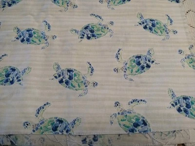 Sea Turtles Fabric Blue Aqua Gray Stripe Cotton JoAnn 14 1/2" x 44" - Image 1 of 3