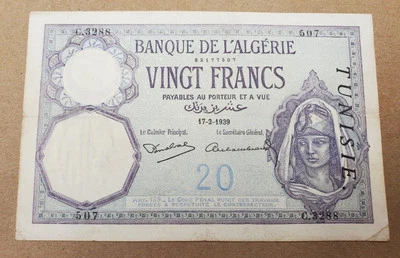 1939 Tunisia 20 Francs Banknote - Image 1 of 4