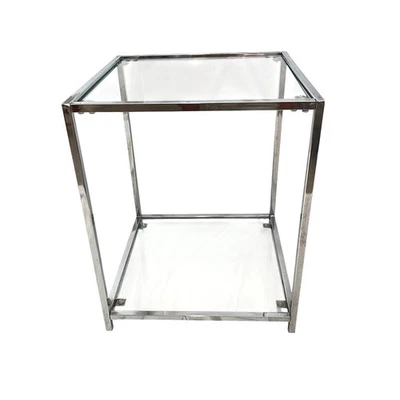Vintage 1970s Glass Chrome Square Accent End Table - Image 1 of 4
