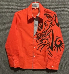 Y2K Western Button Up Langarm Hemd Tribal Design Rot & Schwarz Slim Fit - Bild 1 von 6