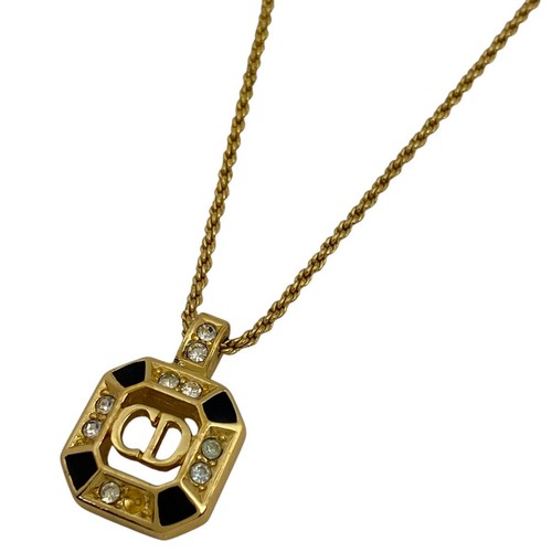 Christian Dior Logo Strass Collana CD Quadrata Collana Placcata Oro...