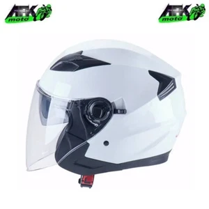 Casco Jet Bianco Lucido Doppia Visiera Lunga/Parasole Omologato per Moto Scooter - Foto 1 di 7