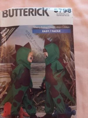 Butterick 5798 Vintage Child's Dinosaur Costume Pattern. Size 2-6X  1987 - Image 1 of 2
