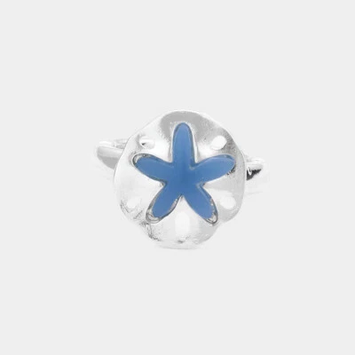 Sea Glass Ring Stretch Band Sand Dollar Starfish Tropical Ocean Beach 0497SBL - Image 1 of 2