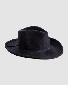 $440 Eric Javits Women Black Wool Felt Wide Brim Western Fedora Hat One Size - Picture 1 of 3