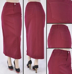 Women stretch Long Skirt wine color 37"length straight L , 3XL #WG-87812 WINE - Picture 1 of 2