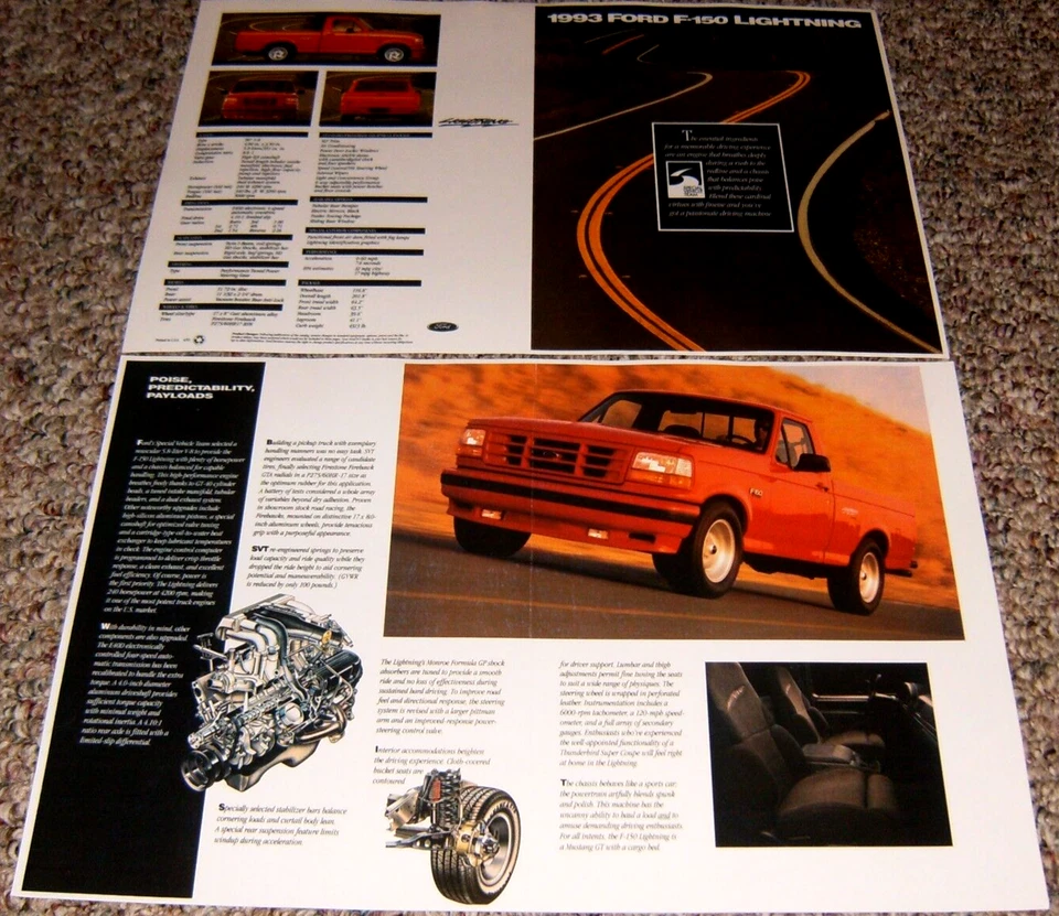 1993 Ford SVT Lightning Dealer Sales Brochure Info Specs 93 94 95 F150 Truck - Image 1 of 1