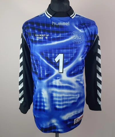 Schmeichel #1 Denmark 1998 World Cup HUMMEL Goalkeeper Shirt Men's Size S Jersey Cover