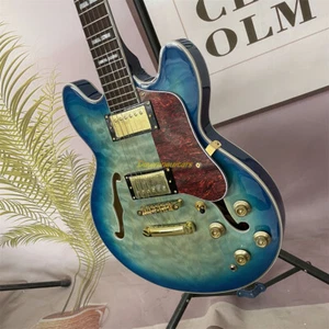 Custom ES339 E-Gitarre Semi Hollow Body Ocean Blue Burst gesteppte Oberseite Rückseite - Bild 1 von 7