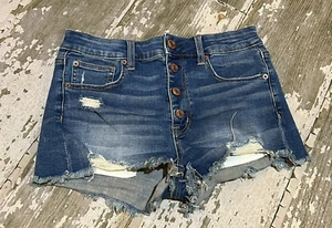 American Eagle AEO blaue Distressed Denim Hi-Rise Knopfshorts Größe 6 - Bild 1 von 3