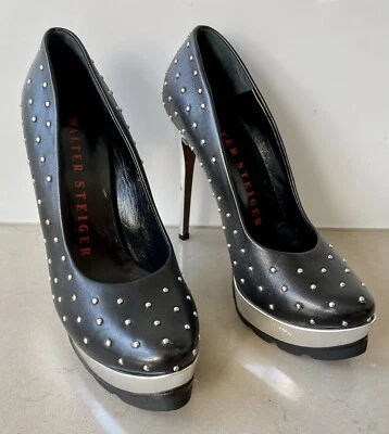 Walter Steiger, Paris, women's new black studded stiletto pumps AU 8.5, EU 39.5 - Image 1 of 4