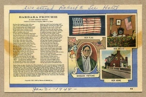 BANDERA AMERICANA BARBARA FRITCHIE’S POSTAL RECUERDO LINO PATRIÓTICO de colección - Imagen 1 de 2