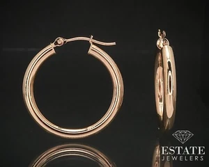 14k Rose Gold 3mm Smooth Hoop Ladies Earrings 1.7g i17132b - Picture 1 of 3