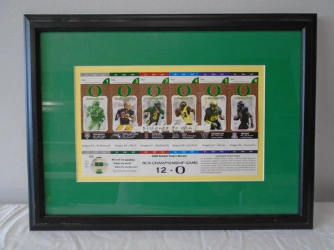 Oregon Ducks Football 2010 Season Ticket Holder Uncut Tickets Framed 20"x14.75" Cover