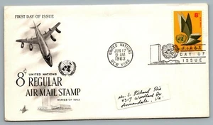 Sello de correo aéreo regular de 8 centavos primer día de emisión FDC de las Naciones Unidas 17 de junio de 1963 - Imagen 1 de 2