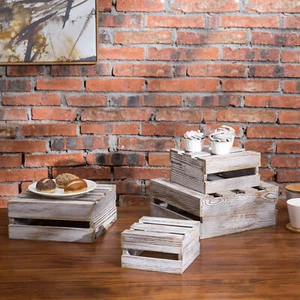 Juego MyGift de 4 soportes elevadores de madera en mal estado blanqueada caja de anidación exhibición - Imagen 1 de 7