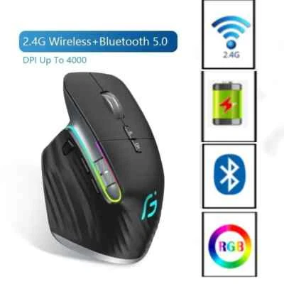 Bluetooth +2.4G Wireless Mouse Rechargeable 12 Colors RGB LED Gaming Mouse - Image 1 of 4