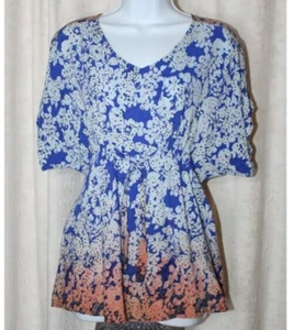 Cabi Boho Blouse Pullover Womens Size S Tunic Style Floral Blue Orange Fade NICE - Picture 1 of 10