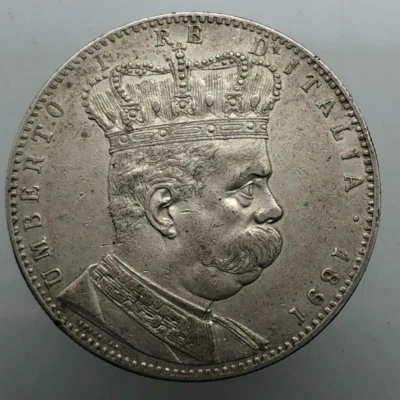 1891-1896 COLONIA ERITREA UMBERTO I TALLERO da 5 LIRE 1891 RARO PERIZIATO BB-SPL - Immagine 1 di 2